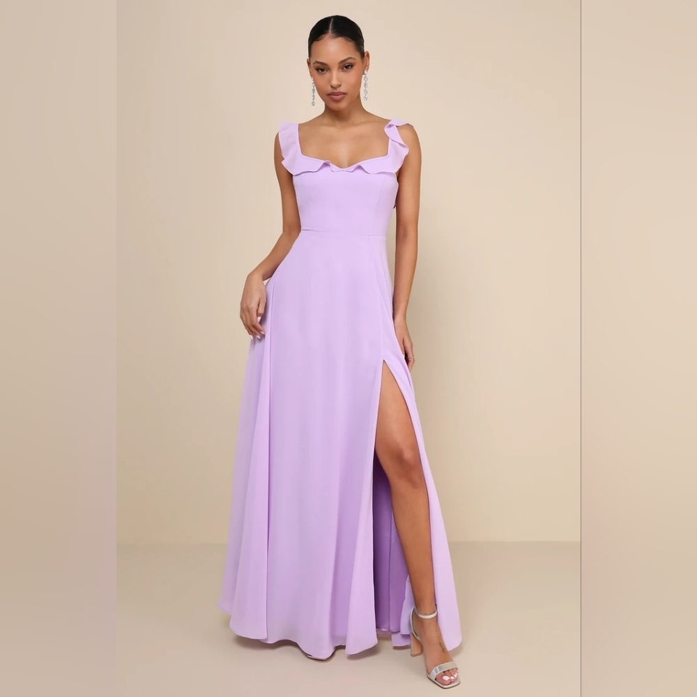 Lulu's Dreamy Admiration Lilac Ruffled Maxi Dress Sz XL Wedding Party Bridesmaid